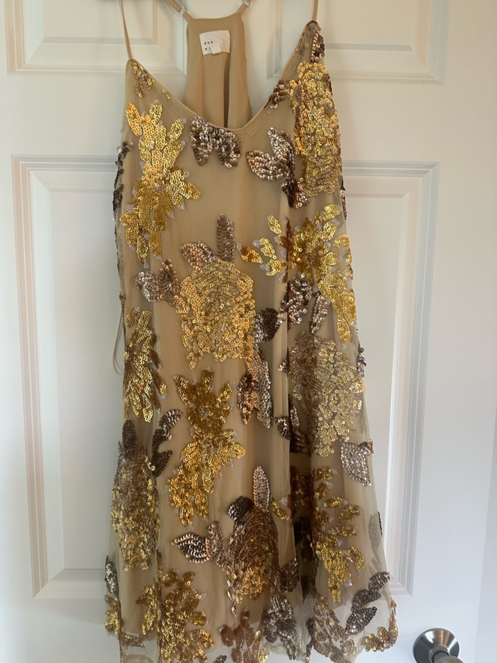 Embellished Gold Sequin Floral Mini Dress - Women